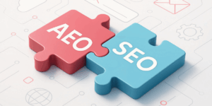 Two logos representing aEO SEO, showcasing their branding and focus on search engine optimization services.
