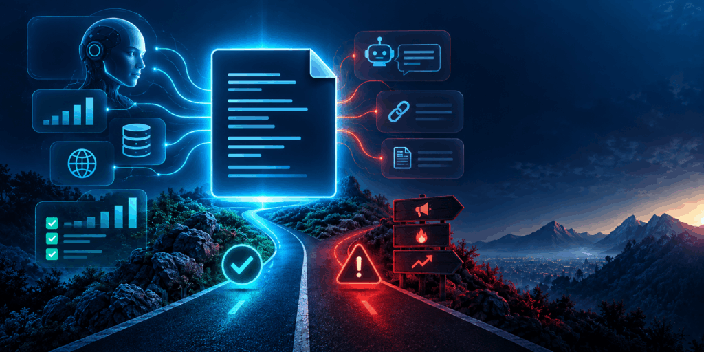 A brightly illuminated road adorned with icons, representing differing perspectives on llms.txt effectiveness from Google and agencies.
