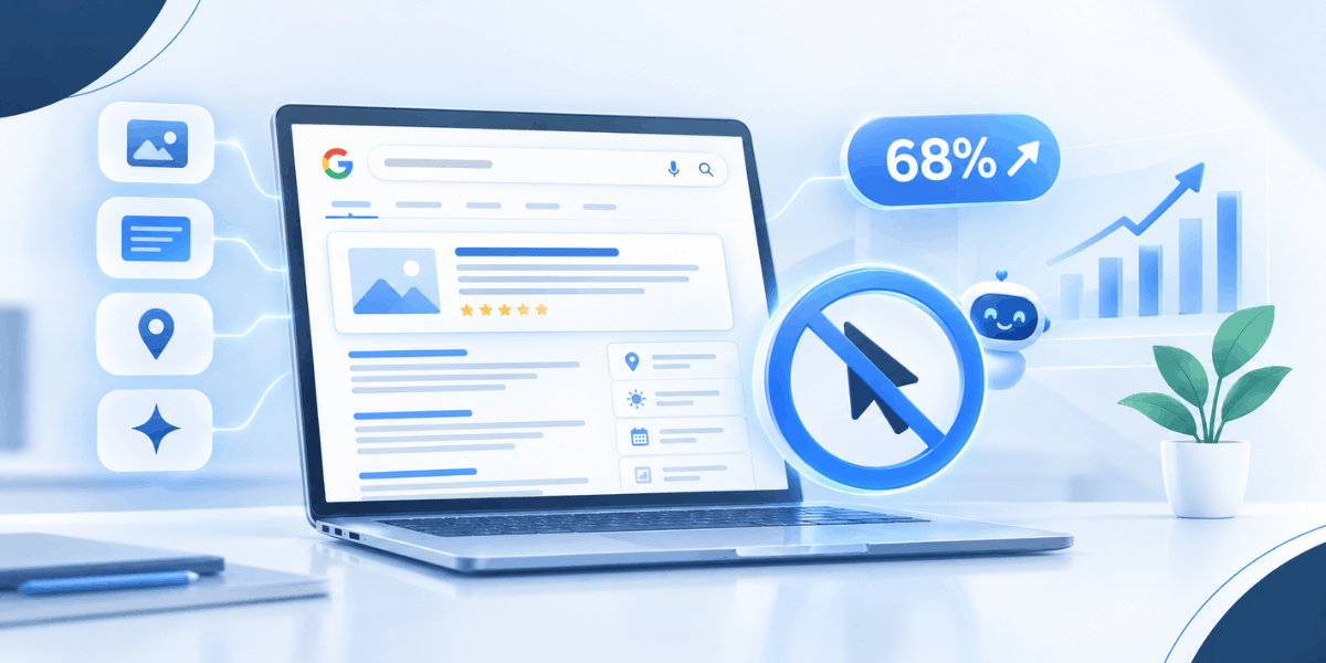 Visual guide on enhancing website visibility in Google search, focusing on zero-click search optimization techniques.